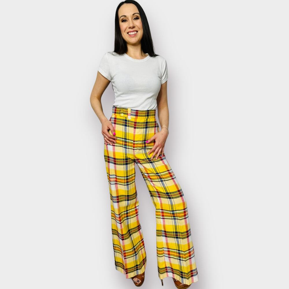 70s Yellow Plaid‎ Bell Bottoms - Picture 8 of 11